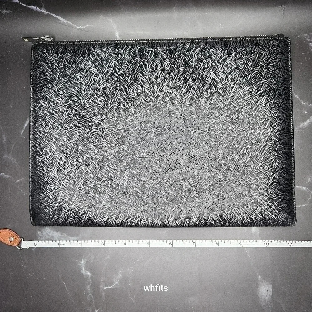 Yves Saint Laurent Black Leather Zipper Portfolio Clutch - Picture 2 of 12